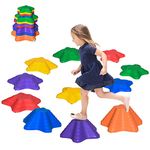 Outsunny 11PCs Larger Size Balance Stepping Stones for Kids with Non-slip Bottom, Stackable Obstacle Course Outdoor Indoor, Play River Rocks with Starfish Style