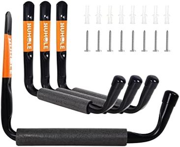 HUHOLE Heavy Duty Garage Ladder Hooks, 4PC, Black Wall Mount Ladder Hangers with 13.6" Jumbo Arm