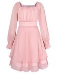 Kids Spring Autumn A-Line Long Sleeves Dress Cute Princess Sparkling Dress Party Dresses for Graduation Pink 10-12 Years