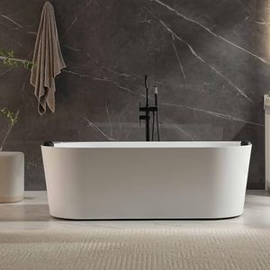 Empava Update Acrylic Whirlpool Bathtub, 71-Inch Freestanding Gracefully Oval Shaped Jetted Bathtub with Healing Chromotherapy, 18 Hydromassage Jets, Single-Ended Bathtubs, Black Nozzles