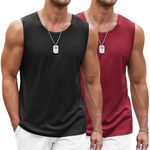 COOFANDY Men's Workout Tank Top 2 Pack Casual Soft Sleeveless Gym Muscle Shirts Bodybuilding Tee, Black Wine Red, Large