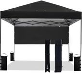 Tunbne 10'x10' Pop Up Canopy Tent with Half Sidewall, 1-Person Easy Setup, Instant Shade Canopy with Sliver Coated for Parties Beach Outdoor, Wheeled Carrying Bag, Stakes, 4 Ropes, 4 Sandbags (Black)