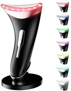 Dopsikn 7 Color Light Therapy Facial Massager with Adjustable Vibration and Thermals for Wrinkles, Double Chin, Red Light Skin Care Tool with Base, Black