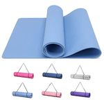 Good Nite Yoga Mat Exercise Fitness 6mm Mat Extra Thick Non-Slip Training Mats for Sports Pilates Gym Mats Floor Gym Resistance Mat with Carrying Strap 183 x 61 x 0.6 cm(Blue)