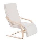 HOMCOM Wooden Lounging Chair Deck Relaxing Recliner Lounge Seat with Adjustable Footrest & Removable Cushion, Cream White