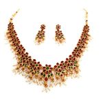 Adyashree Emporium Ruby & Emerald, pearl based mango design pattern Gold plated artificial temple jewellery. Wedding Jewellery Necklace of latest jewellery fashion Set For Women