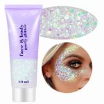 Go Ho Clear White Face Glitter Gel 50ML,Singer Concerts Hair/Lip/Nails/Body Glitter Makeup,Holographic Long Lasting Fine&Chunky Mermaid Sequins Glitters with Face Glue,Festival Glitter Face Gems Gel