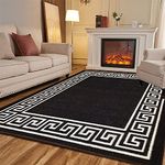 Rugs Shop Door Mats Indoor Non Slip Mat Carpet Runners for Hallways Geometrical Border Low Profile Washable Runner Rug for Kitchen, Front Door Hall Hallways Living Room (120 x 170 cm, Black White)