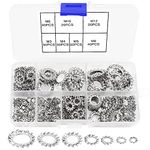 VooGenzek 270 PCS External Star Tooth Lock Washers, Serrated Star Washers, Shakeproof Washer, 304 Stainless Steel External Tooth Gaskets, 7 Size M3 M4 M5 M6 M8 M10 M12