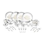 Classic Essentials Stainless Steel Glory Dinner Set | Kitchen Set for Home | Heavy Gauge Stainless Steel | Bartan Set | Permanent Glory Design Laser Engraved | Shagun Set, Set of 32