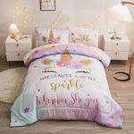 Cokouchyi Twin Size Comforter Set for Girls, 3-Piece Twin Bed in a Bag, 3D Colorful Unicorn Bedding Comforter Sheet Set, Ultra Soft and Fluffy, Pink & Rainbow Color