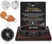 Btysun Graduation Gifts for Teen, Graduation Gifts for Him 2025 Mens Bracelet Leather Bracelet for Men College High School Senior Birthday Christmas Jewelry with Pocket Hug Token Compass