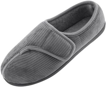 Git-up Diabetic Slippers Shoes for Men Arthritis Edema Adjustable Closure Toe Swollen Feet Slippers Memory Foam Comfy Bedroom House Indoor Outdoor Shoes…, Grey, 13