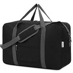 For Airlines Foldable Travel Duffel Bag Tote Duffle Carry on Luggage for Women and Men, Black, 40L