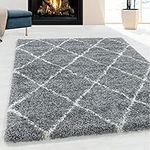 Viva Rugs Grey Fluffy Rug for Bedroom Living Room Geometric Shaggy Long Pile Carpet Large/Medium/Small Sizes Diamond Pattern (80x150cm (2'6"x5'0"), Grey)