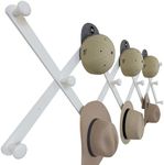 SKOLOO Large Hat Rack for Wall, Wooden Accordion Wall Hanger, Modern, Expandable Coat Hooks, Hat Display Rack for Home, Office, and Studio, 14 Peg, White