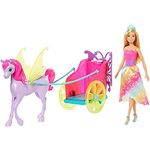 Barbie Dreamtopia Princess Doll, 11.5-in Blonde, with Fantasy Horse and Chariot, Wearing Fashion and Accessories, Gift for 3 to 7 Year Olds