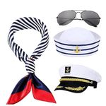 ZHUXILUDAO 4pcs Captain's Hat Female Sailor Hat Scarf Glasses set Sailor Hat Navy Hat Party Clothing Accessories- Adjustable