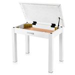 Donner Piano Bench with Storage, Solid Wood Keyboard Bench Piano Bookcase Stool Chair Seat with High-Density Suede Cushion, White