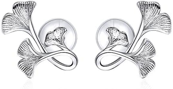 Cute Vintage Ginkgo 925 Sterling Silver Flower Small Tiny Stud Earrings for Women Teen Girls Cartilage Sensitive Ear Personalized Fashion Minimalist Piercing Studs Post Hypoallergenic Jewelry Gifts Bff Birthday Her