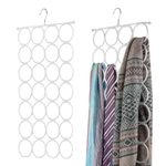 Flexzion Scarf Organizer for Closet - 28 Slot Scarf Hanger Hijab Organizer, Space Saver for Socks, Shawls, Ties, Towels, Belts, Multi Purpose Hanging Rack Storage, 2 Pack White