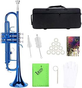 Trumpet, Professional Trumpet, Professional Brass Trumpet Music Wind Instrument with Assistant Tools Set for Student Beginner (Blue)