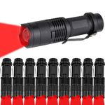 MODOAO 10 Pack Red Light LED Flashlight, Zoomable Waterproof Torches, Adjustable Focus 3 Mode Light for Camping, Night Fishing, Hunting, Hiking, Astronomy, Emergency and Daily Carry(Black Shell)