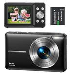 Digital Camera 1080P 44MP Compact Digital Camera 16X Digital Zoom with 2.4" LCD Screen, Point and Shoot Digital Camera Vlogging Camera for Kids, Teenagers, Beginners, Boys, Girls(Black)