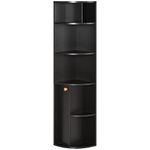 HOMCOM 5-Tier Corner Bookcase, Bookshelf, Freestanding Shelf Unit with Storage Compartments and Door Cabinet, Black