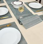 Yellow Weaves 4 PVC Dining Table Placemats with 1 Runner (30 X 135 CM), Set of 5 - Grey Blue