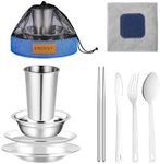 Camping Mess Kit - for Camping 1 to 2 Person boy Scout Camp Dishes Camping Cooking Utensils Accessories Plates Dinnerware Set Outdoor (1 Person Set Blue)