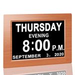 JALL 【New 2024】 Digital Calendar Alarm Day Clock - with 8" Large Screen Display, am pm, Multiple Alarms, for Impaired Vision People, The Aged Seniors, The Dementia, for Desk, Wall Mounted, Wood