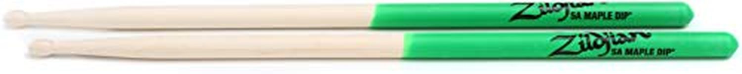 Zildjian 5A Hickory Drumsticks - Wood Acorn Tip - Neon Green