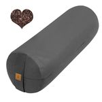 FelizMax Organic Buckwheat Bolster(24X9 in) Yoga Bolster Supportive Yoga Cushion for Restorative Yoga Accessories Meditation Pillow Reading Pillow Floor Pillow Large Round Cylinder(Dark Grey)
