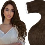 LaaVoo Tape in Hair Extensions Human Hair Medium Brown 18Inch Tape in Real Human Hair Extensions Invisible Seamless Tape in Extensions for women Brown Human Hair Extensions Skin Weft 18Inch 20pcs