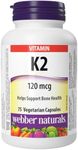 Webber Naturals Vitamin K2 120 mcg, 75 Capsules, MK-7 Formula, Helps Support Bones, Vegan