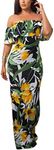 Suimiki Vintage Ruffle Plain Floral Printed Off Shoulder Bodycon Long Party Maxi Dress Dark Green 2X-Large