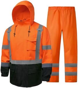 FFTSAFEWARP Hi Vis Rain Jackets for Men Reflective Waterproof High Visibility Class 3 Safety Rain Suit with Black Bottom,Removable Hood