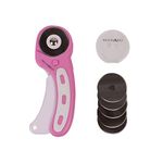 Milward 45mm Rotary Cutter & 5 Spare Blades, Ergonomic Handle with Safety Lock, Left & Right-Handed Fabric, Leather, Crafting, Sewing, Quilting, Fabric Rotary Cutter, Pink & White