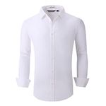 ALEX VANDO Mens Dress Shirts Regular Fit Long Sleeve Men Shirt,Solid White,L