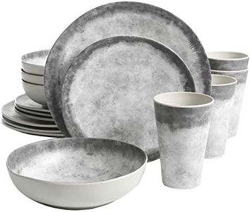 Gibson Home Granite Organic Round Melamine Plastic Dinnerware Set, Service for Four (16pcs), Marble