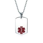 Bling Jewelry Unisex Personalize Customizable Medical Identification Medical ID Dog Tag Steel Pendant Necklace for Men Women 20 Inch Chain Medium