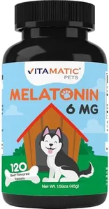 Vitamatic Melatonin for Dogs - 6 mg - 120 Beef Flavored Chewable Tablets ((Pack of 1))