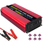 SUNWHEEL 2000 Watt Pure Sine Wave Power Inverter DC 24V to AC 110V 120V Peak Power 4000W Car Inverter with 2 AC Outlets LCD Display for Power Tools Home Vehicles RV Truck