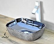 InArt Designer Ceramic Wash Basin/Vessel Sink/Over or Above Counter Top Wash Basin for Bathroom Rectangle Shape Blue Color 18 x 13 x 5.5 Inch