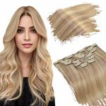 Ugeat Blonde Highlights Clip in Human Hair Extensions Clip on Hair Extensions Clip in Extensions Remy Hair Seamless Hair Extensions Clip in #P16/22 16inch