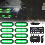 WINECO led strobe lights for trucks, Emergency Strobe Lights Kits for construction Vehicles LED Surface Mount Grill Grille Light Flashing Warning lights With Digital Controller 12 LED Green