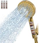 SR SUN RISE Filtered Shower Head with Handheld High Pressure 9 Spray Mode Showerhead Detachable Shower Head Water Softener Filters Beads for Hard Water Remove Chlorine 4 Filters Brushed Gold
