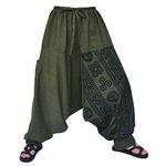 Siamrose Harem Pants for Men and Women, Baggy Pants, Aladdin Pants, Yoga Pants, One Size, Olive, One Size