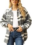 Yeokou Womens Fall Flannel Plaid Shacket Jacket Wool Blend Button Down Shirt Coat Tops(#2 Grey-XL)